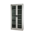 Metal Storage Cabinet With Handle Lock Glass Door Cupboard